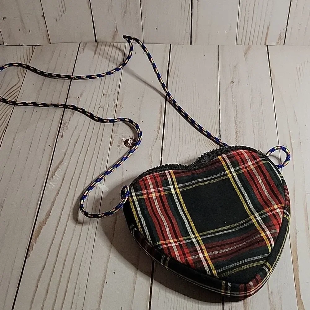 Crewcuts J Crew Purse Bag Girls Plaid Blue Cord  Heart Shaped Kid Valentine